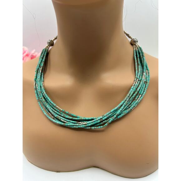 Turquoise Multi-Strand Necklace w/ Tibetan Silver Beads – 22” Boho Tribal - Picture 1 of 5